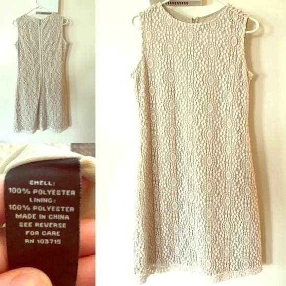 Sharagano Women’s Cream Lace Sleeveless Sheath Dress Size 8 Cocktail Work - Picture 2 of 6